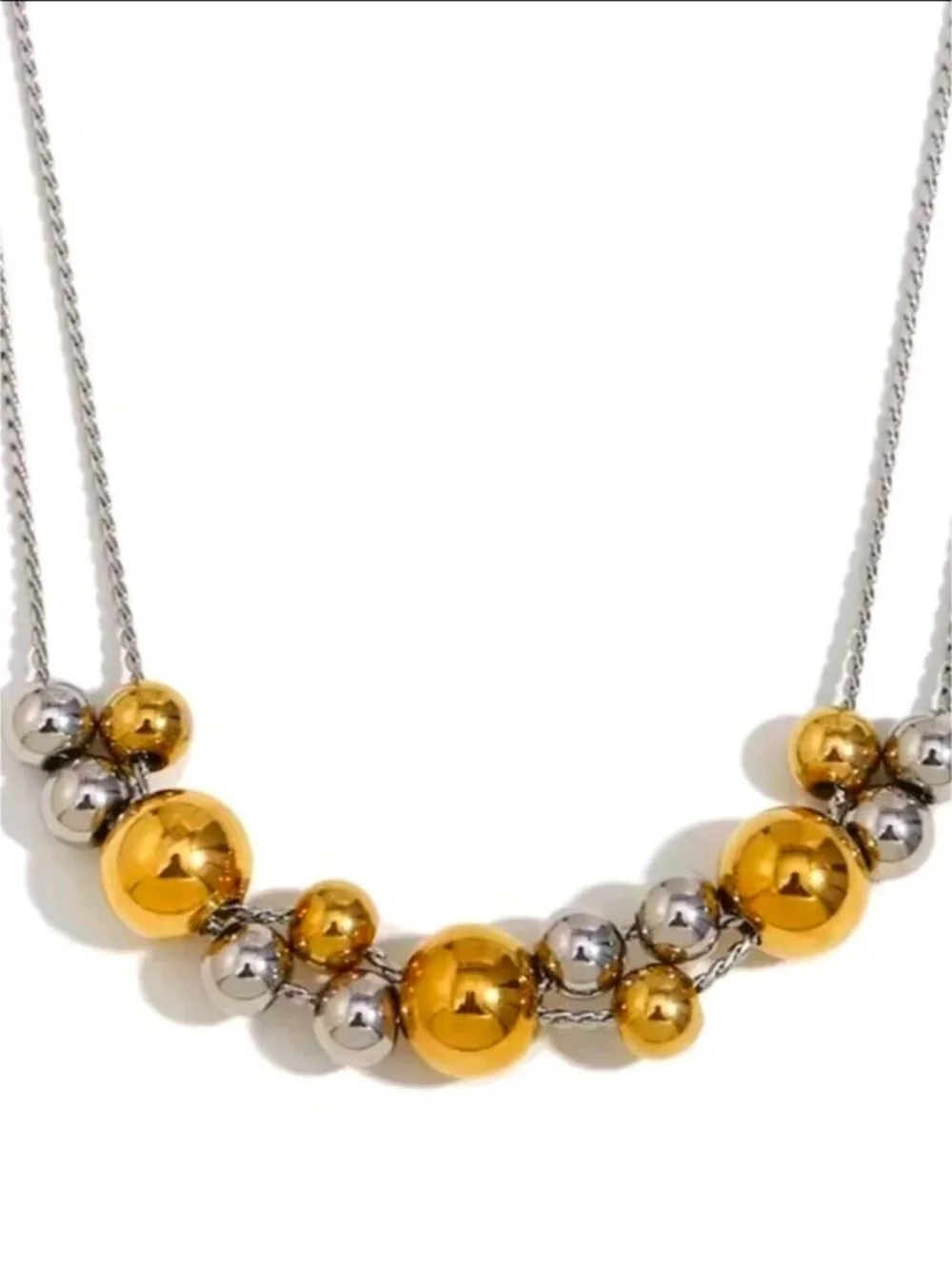Sterling Silver Two-Tone Beaded Necklace with Gold Accents